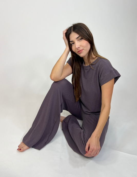 Urban Ribbed Lounge Set- Purple Rain