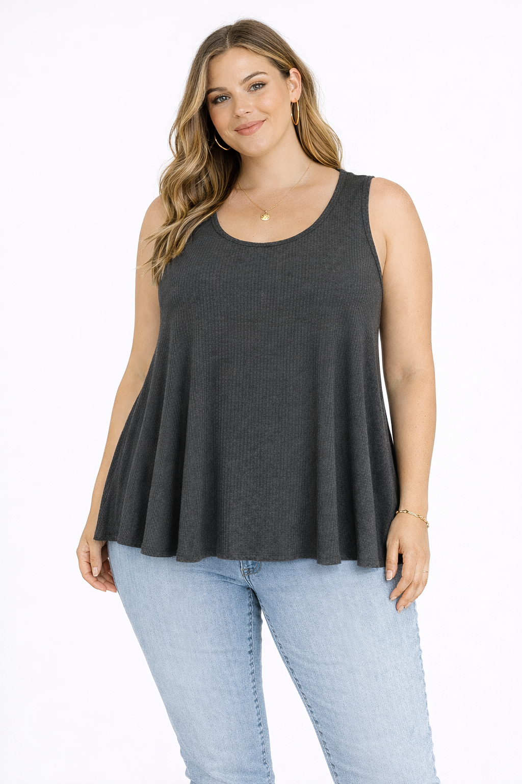 Dahlia Swing Tank- Charcoal (Ribbed)