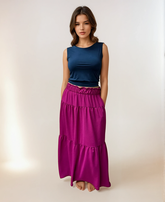 Tiered Summer Skirt- Fuchsia