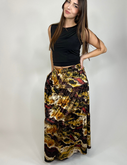 Luxe Velvet Tiered Skirts- Tigers Eye