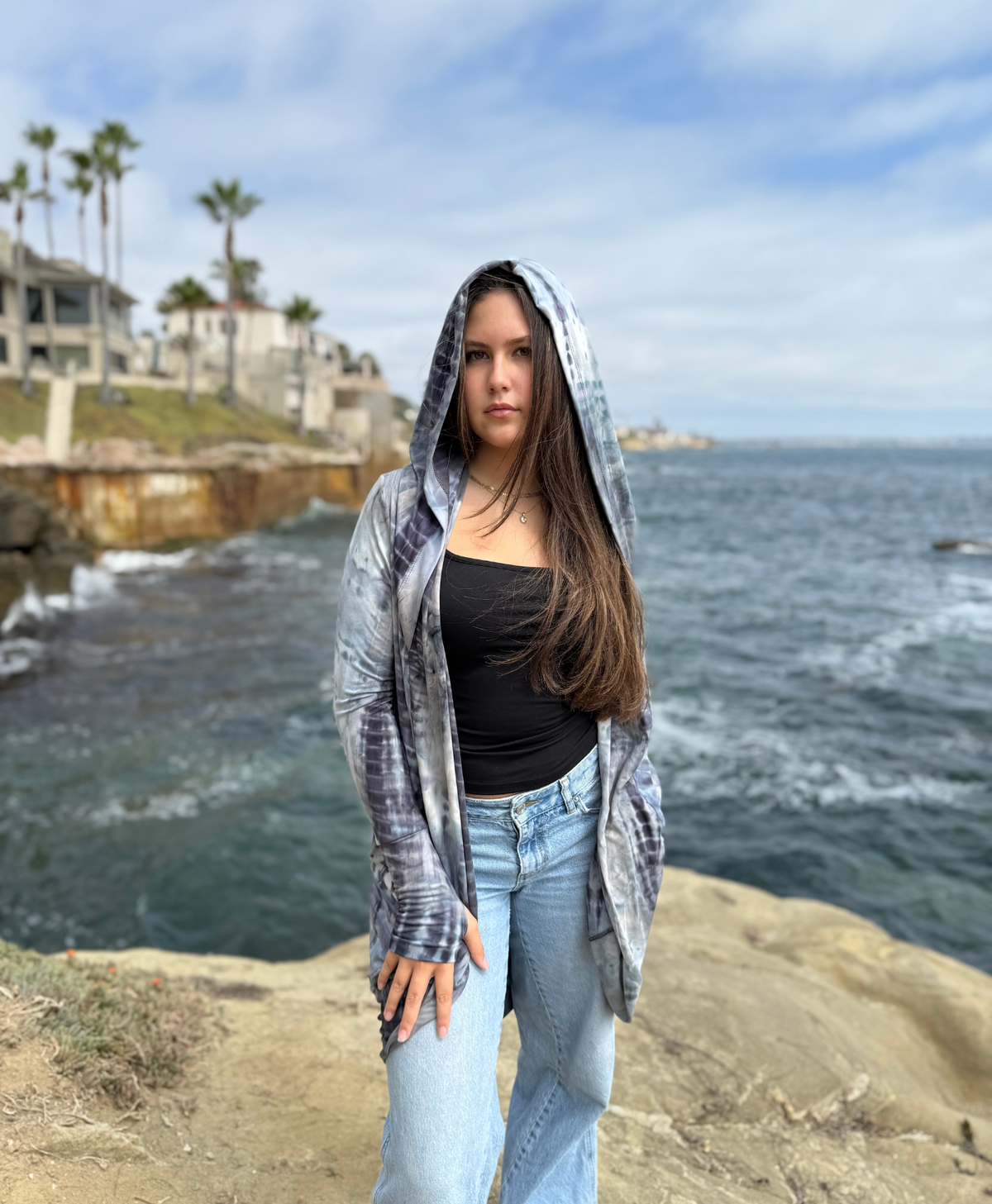 Women's Hooded Cardigan - Water Dragon
