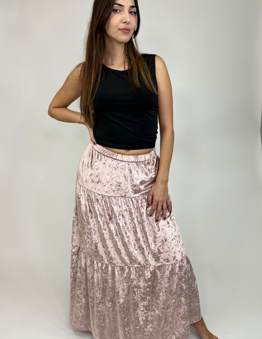 Luxe Velvet Tiered Skirts- Pink Pearl