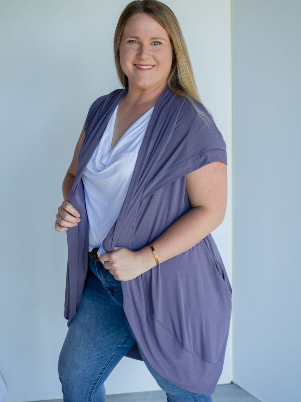 Hooded Cardigan Vest – Dusty Purple