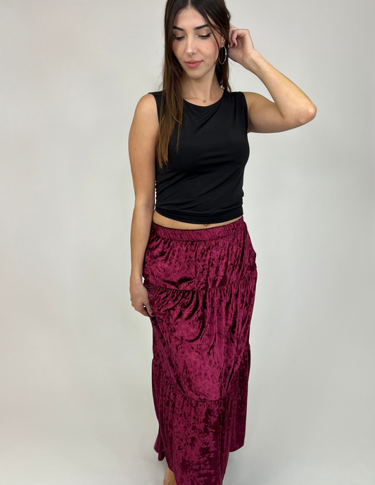 Luxe Velvet Tiered Skirts- Rhodolite