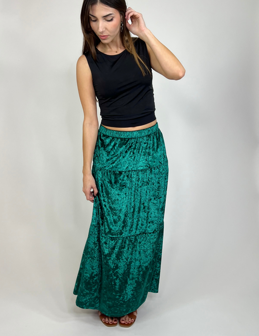 Luxe Velvet Tiered Skirts- Emerald