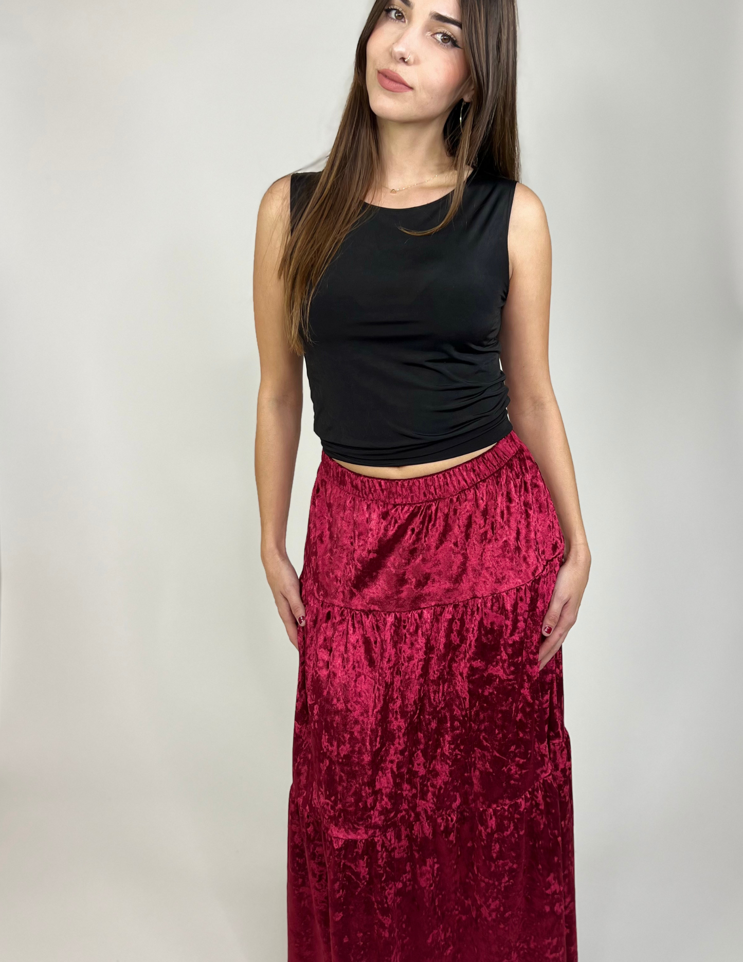 Luxe Velvet Tiered Skirts- Ruby