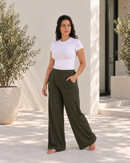 Bare Comfort Wide Leg Pants – Olive