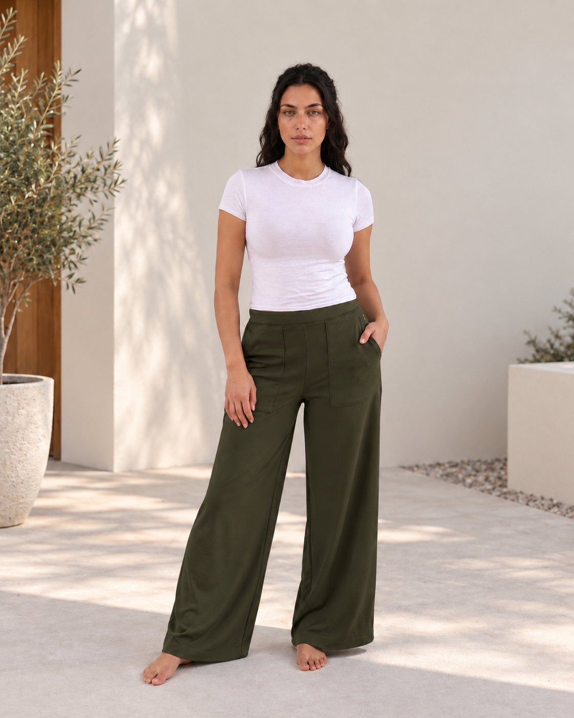 Bare Comfort Wide Leg Pants – Olive
