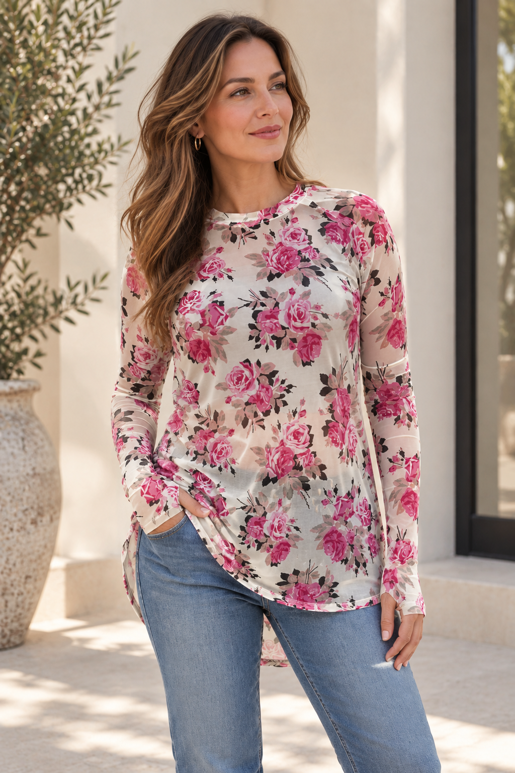 Long Sleeve Mesh Top